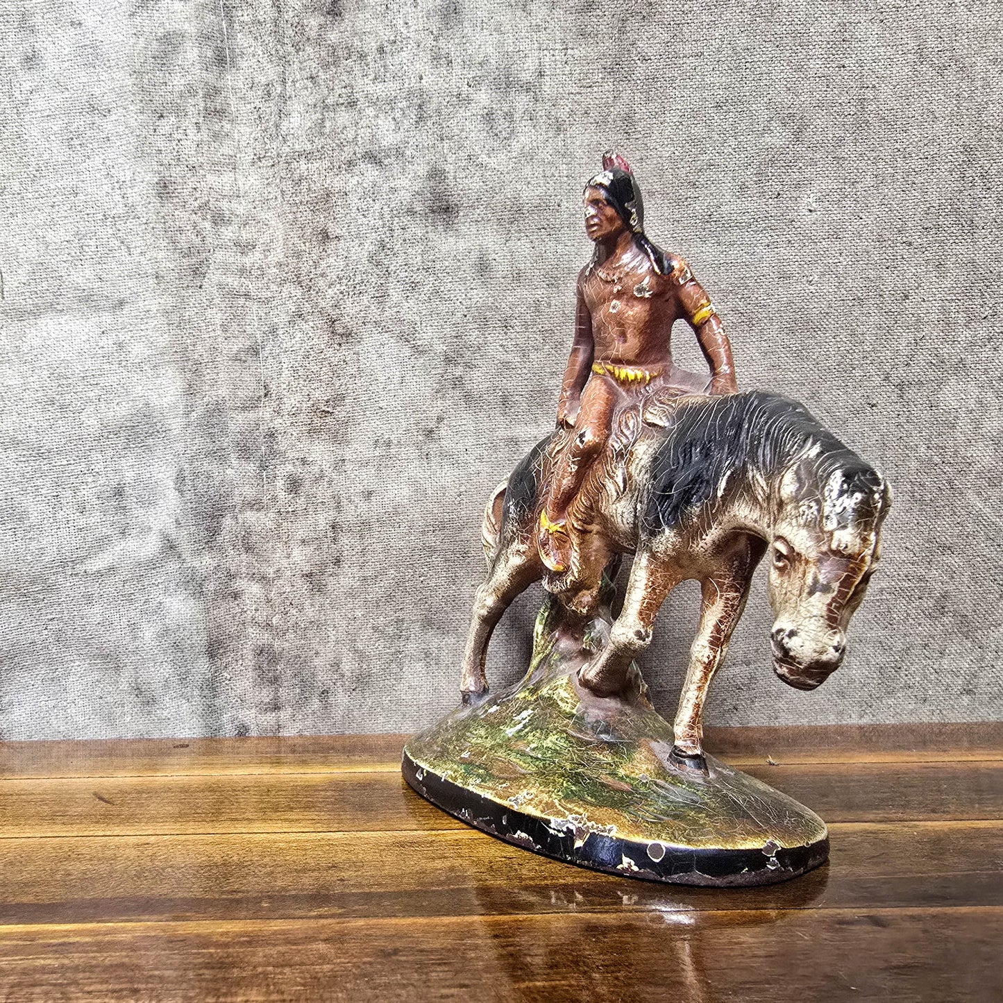 1900s Native American On Horserback Cast Iron Door Stop