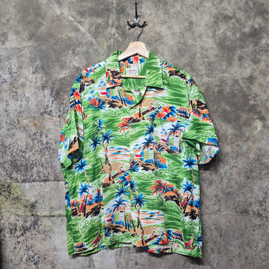 Vintage 1960s Rayon Aloha Button Down Hawaiian Shirt