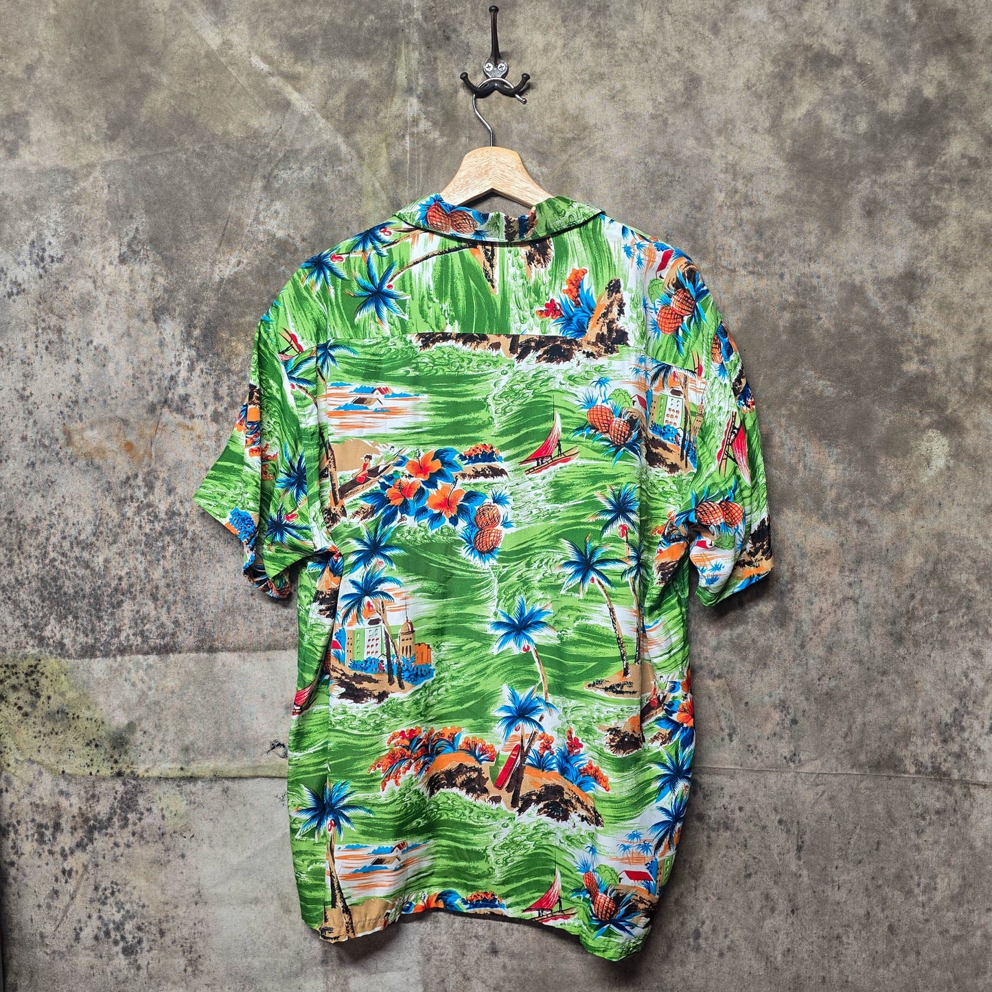 Vintage 1960s Rayon Aloha Button Down Hawaiian Shirt