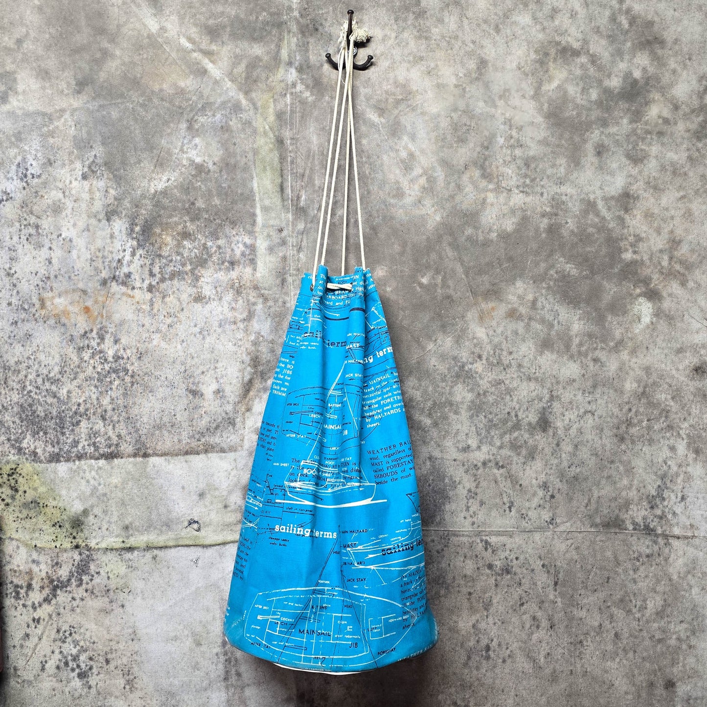 Vintage 1970s JP Stevens Sailing Terms Handmade Bucket Bag