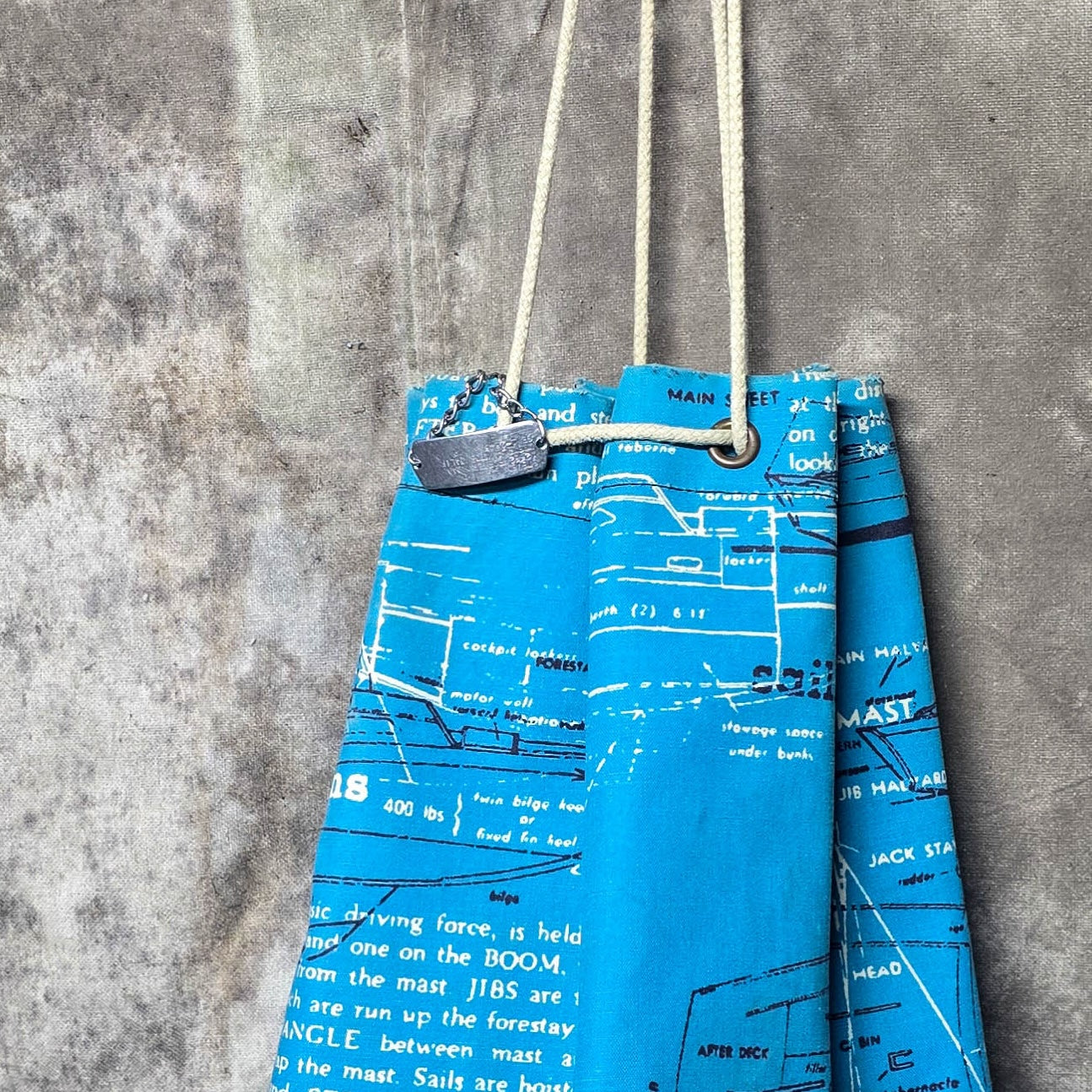 Vintage 1970s JP Stevens Sailing Terms Handmade Bucket Bag