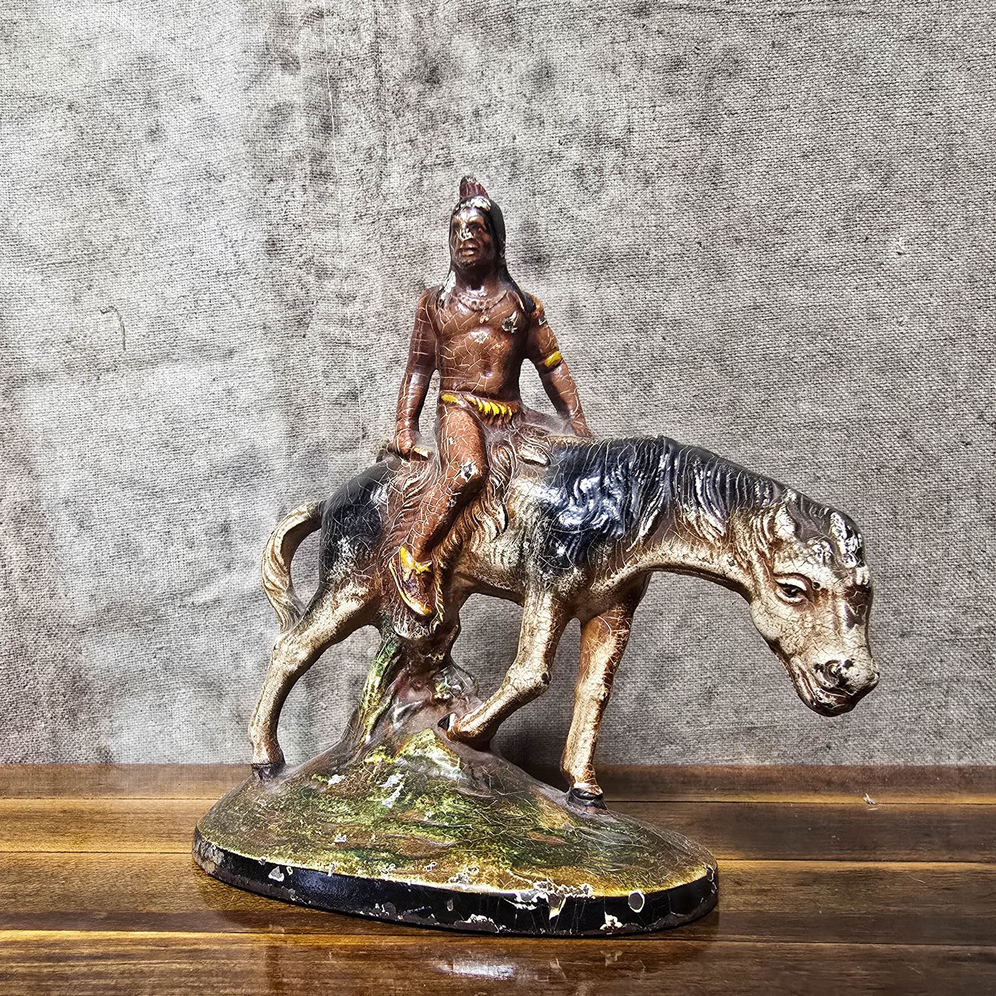 1900s Native American On Horserback Cast Iron Door Stop