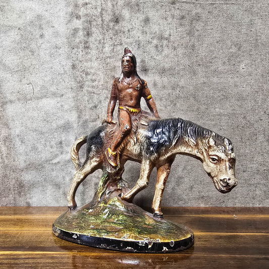 1900s Native American On Horserback Cast Iron Door Stop