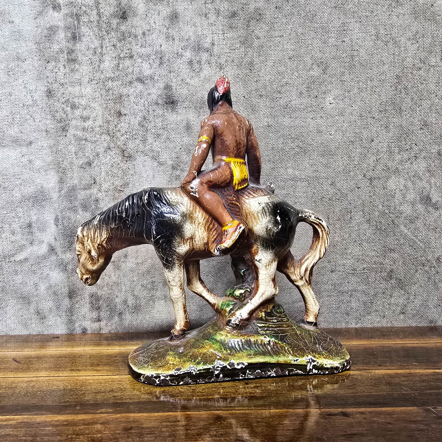 1900s Native American On Horserback Cast Iron Door Stop
