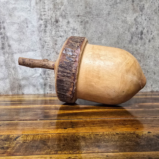 Vintage 1970s Hand-Turned Decorative Wooden Acorn