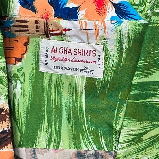 Vintage 1960s Rayon Aloha Button Down Hawaiian Shirt
