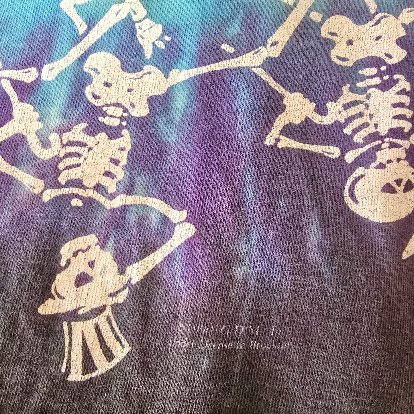 Vintage 1990 Grateful Dead Spiral Dancing Skeleton Liquid Blue Tie Dye Shirt