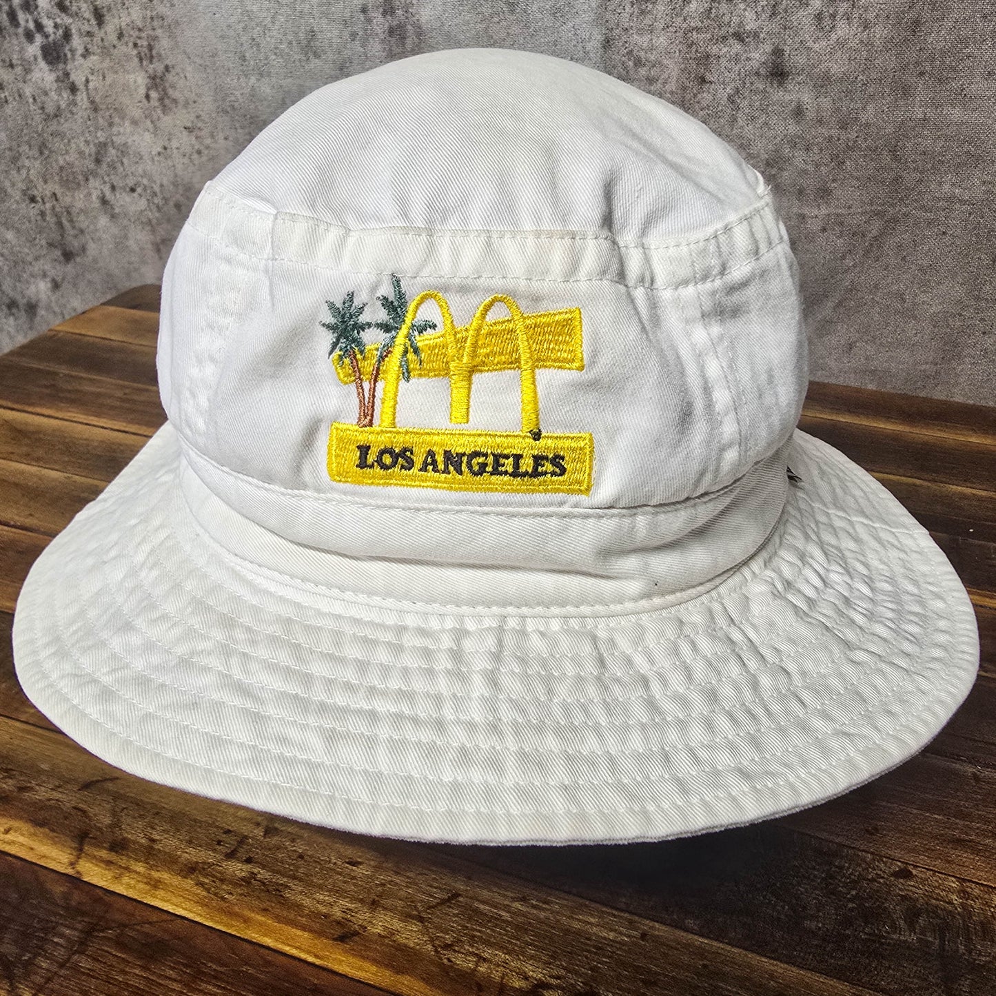Vintage 1990s McDonalds Los Angeles Embroidered White Bucket Hat