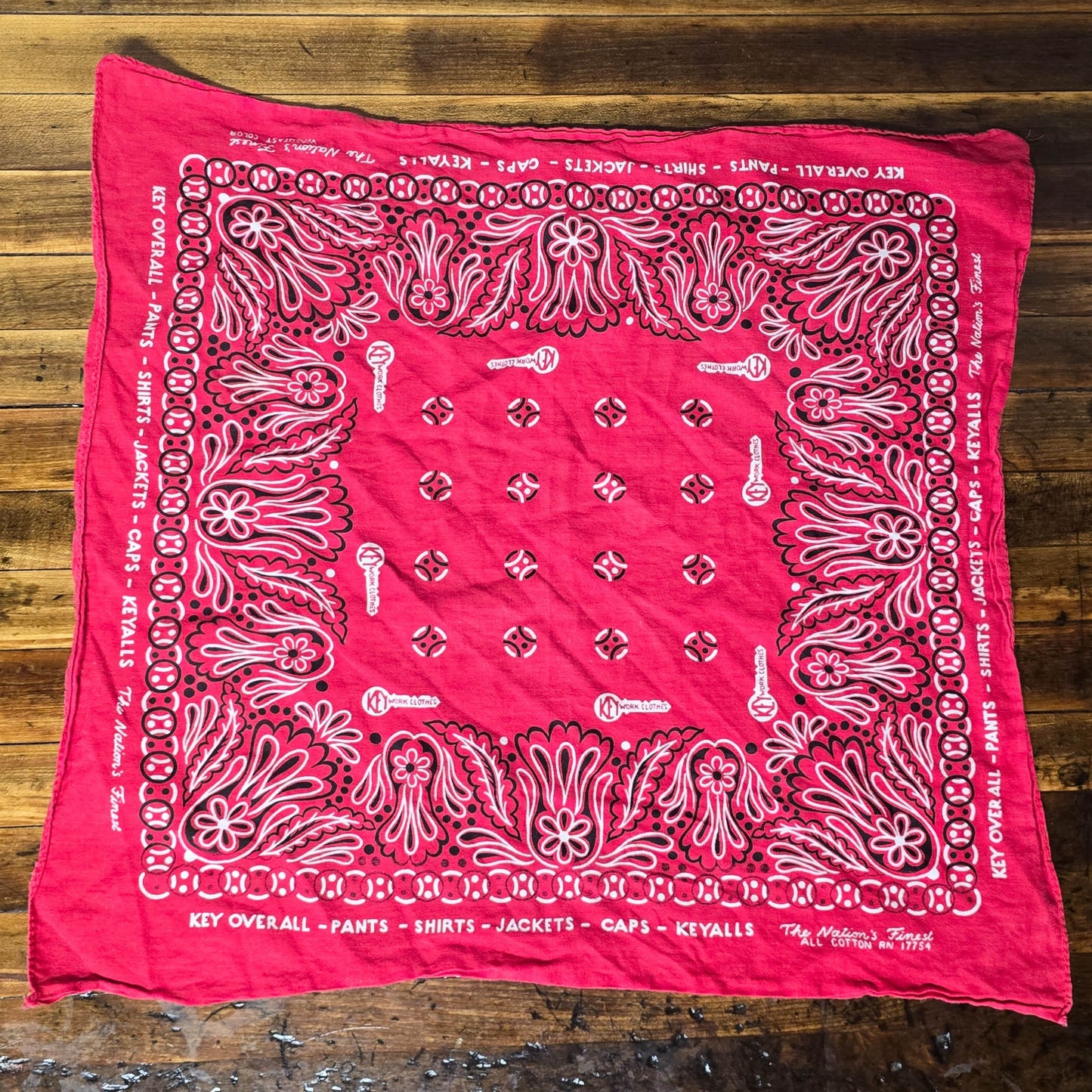 Vintage 1960s Key Work Clothes Red RN17754 Red All-Cotton Bandana