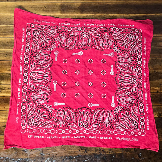 Vintage 1960s Key Work Clothes Red RN17754 Red All-Cotton Bandana