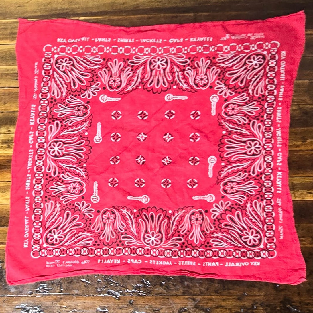 Vintage 1960s Key Work Clothes Red RN17754 Red All-Cotton Bandana