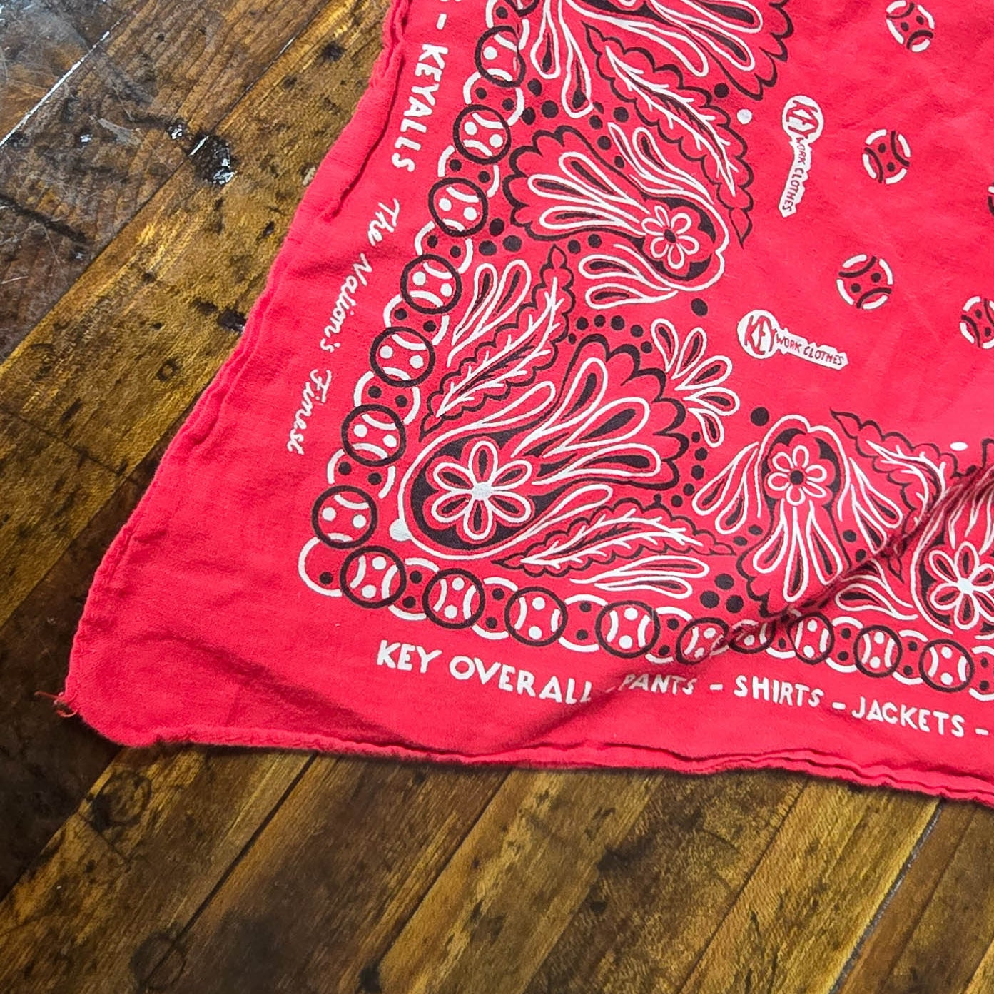 Vintage 1960s Key Work Clothes Red RN17754 Red All-Cotton Bandana