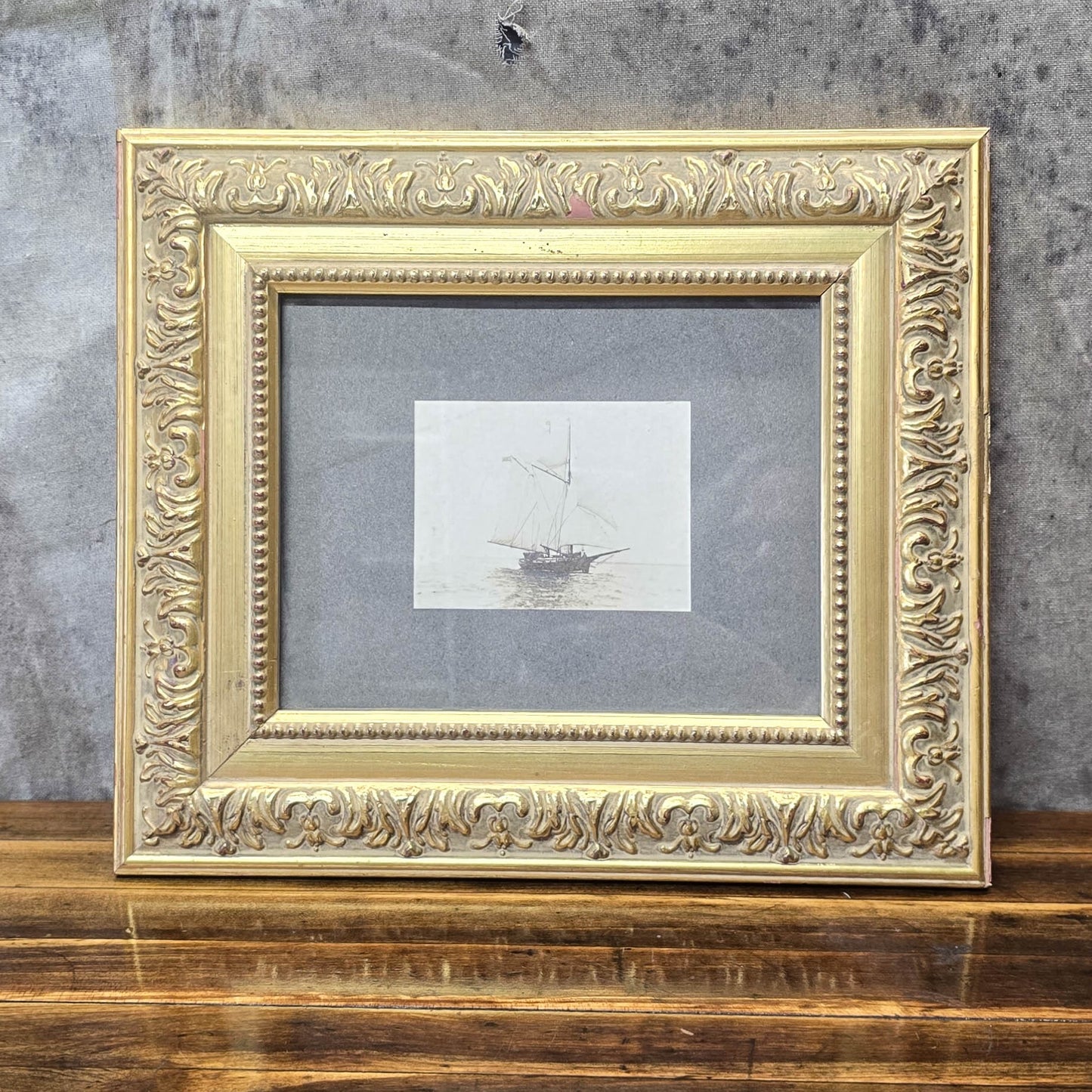Vintage 1900s Photograph Of Sailing Ship in Contemporary Frame