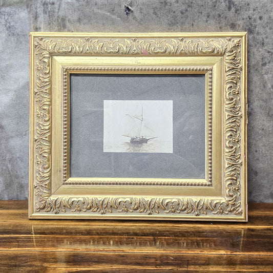 Vintage 1900s Photograph Of Sailing Ship in Contemporary Frame