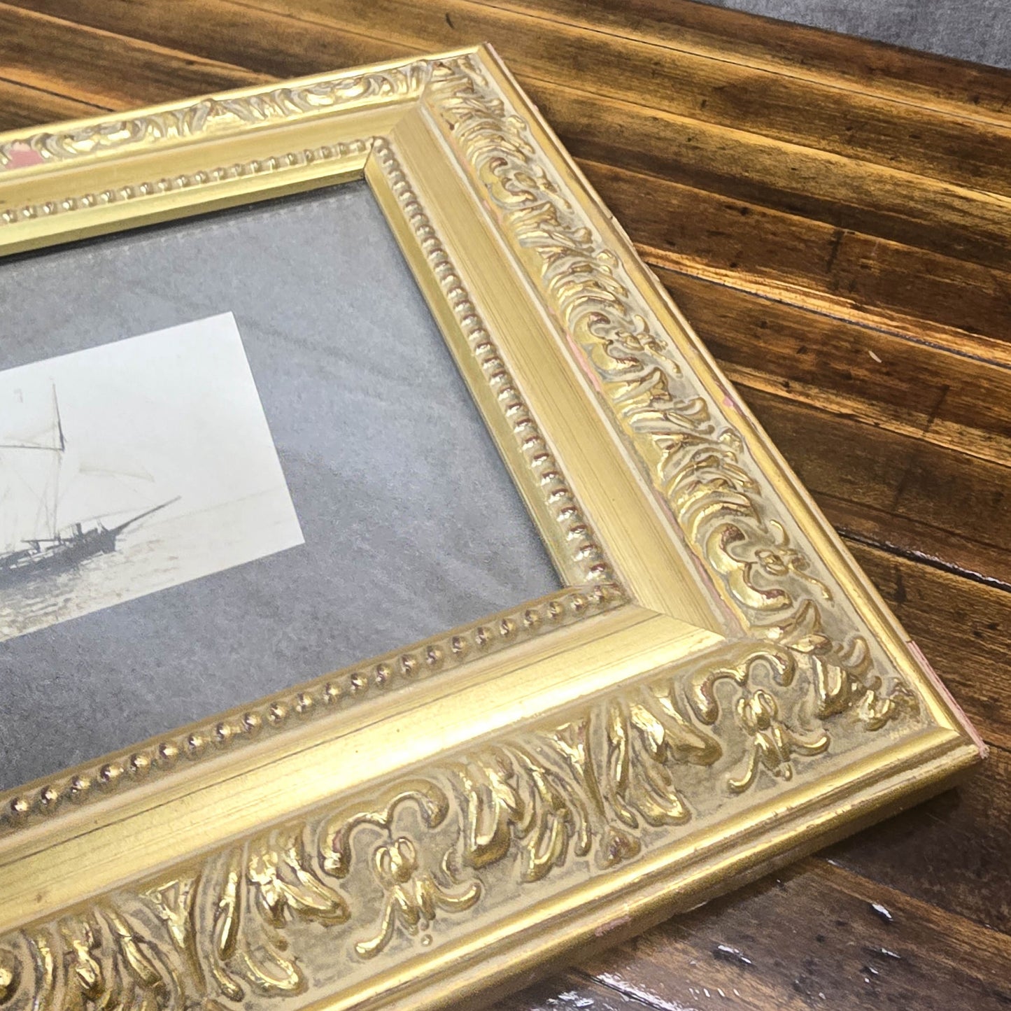 Vintage 1900s Photograph Of Sailing Ship in Contemporary Frame