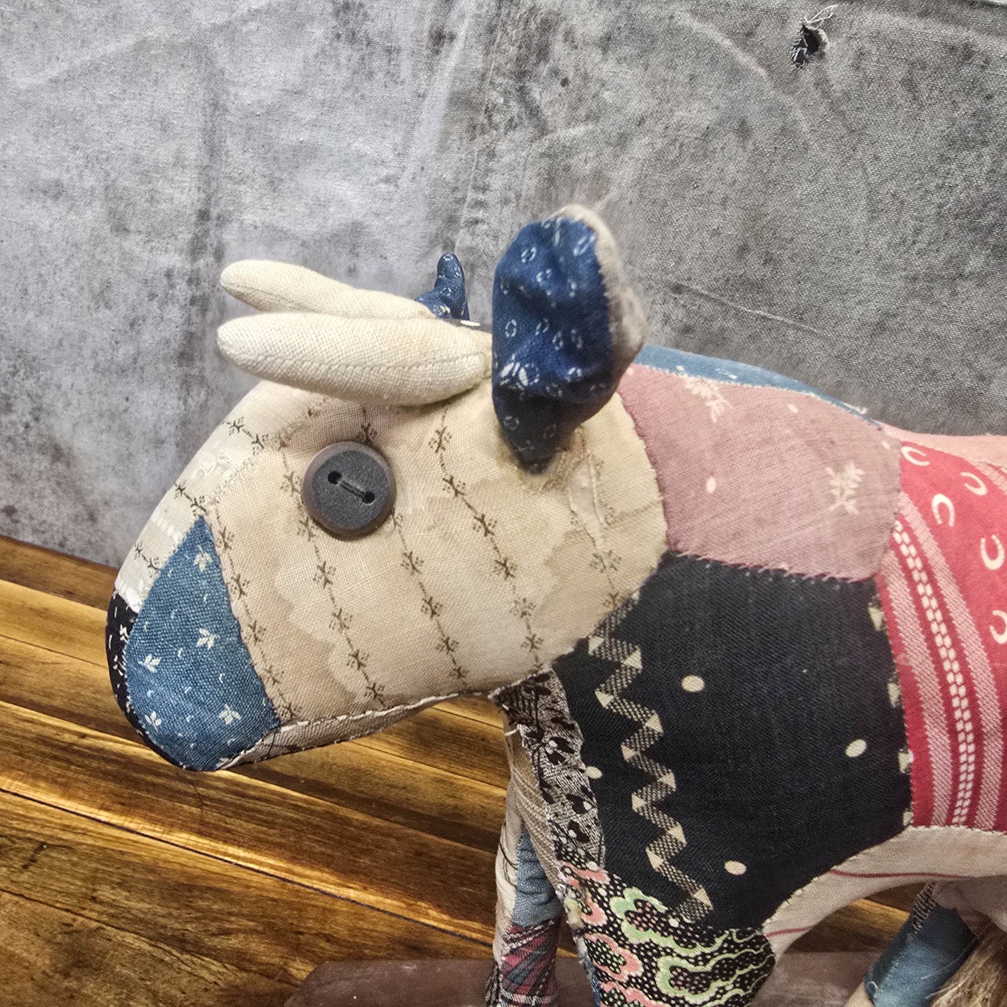 Vintage 1950s Folk Art Patchwork Cow Figure