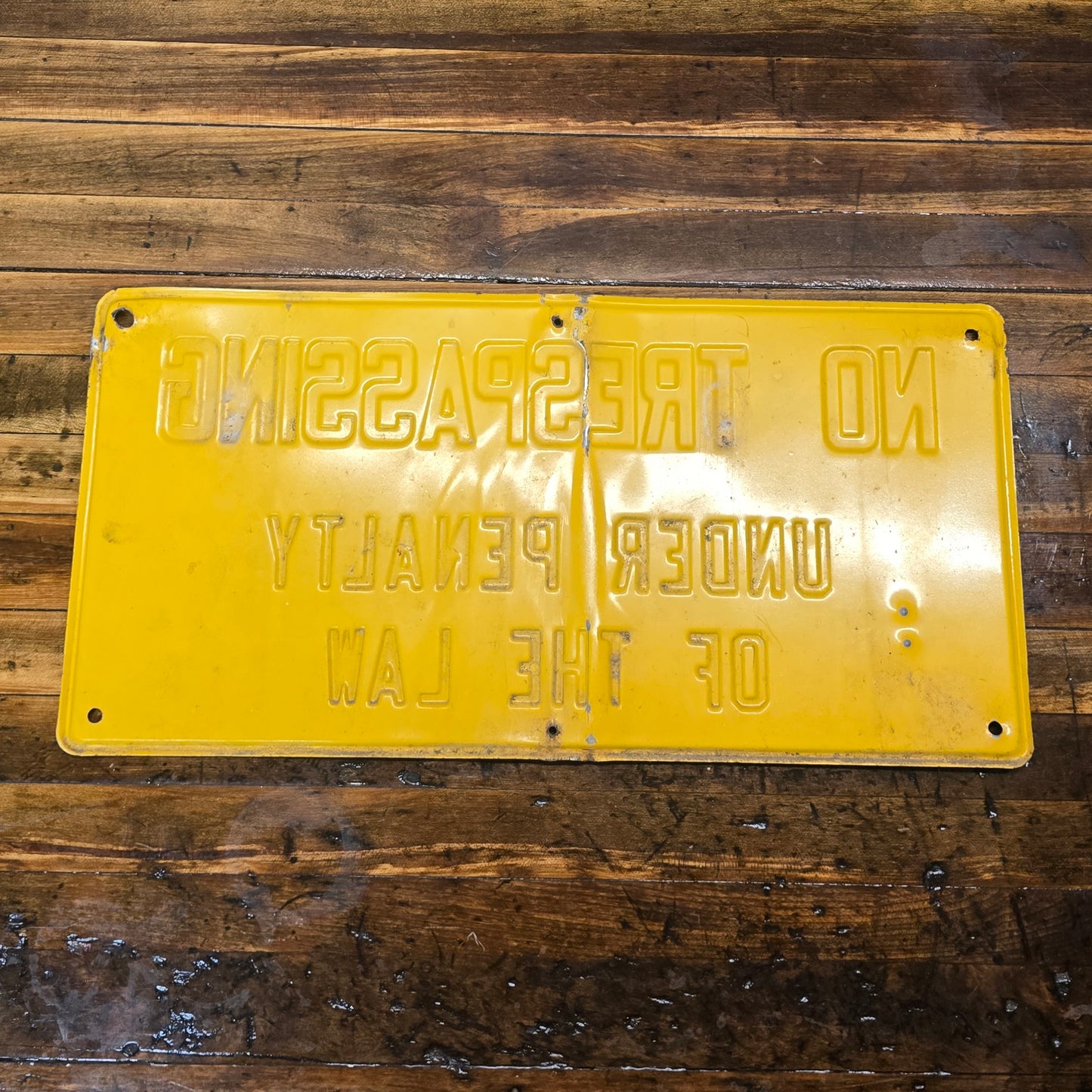 Vintage 1970s No Trespassing Under Penalty Of Law Embossed Metal Road Sign