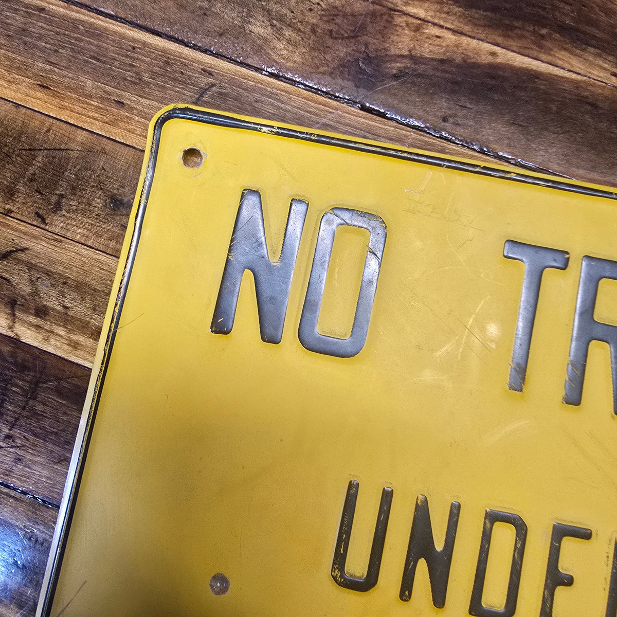 Vintage 1970s No Trespassing Under Penalty Of Law Embossed Metal Road Sign