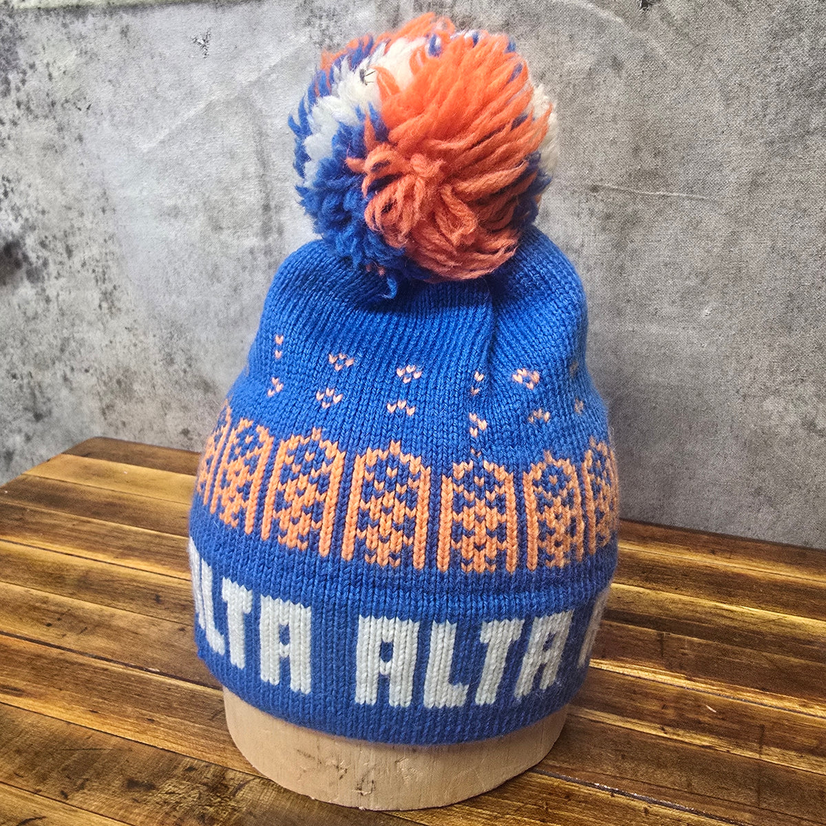 Vintage 1970s Alta Ski Area Utah Blue Wool Pom Beanie