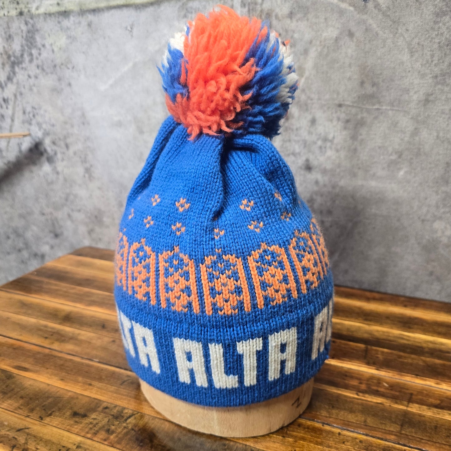 Vintage 1970s Alta Ski Area Utah Blue Wool Pom Beanie