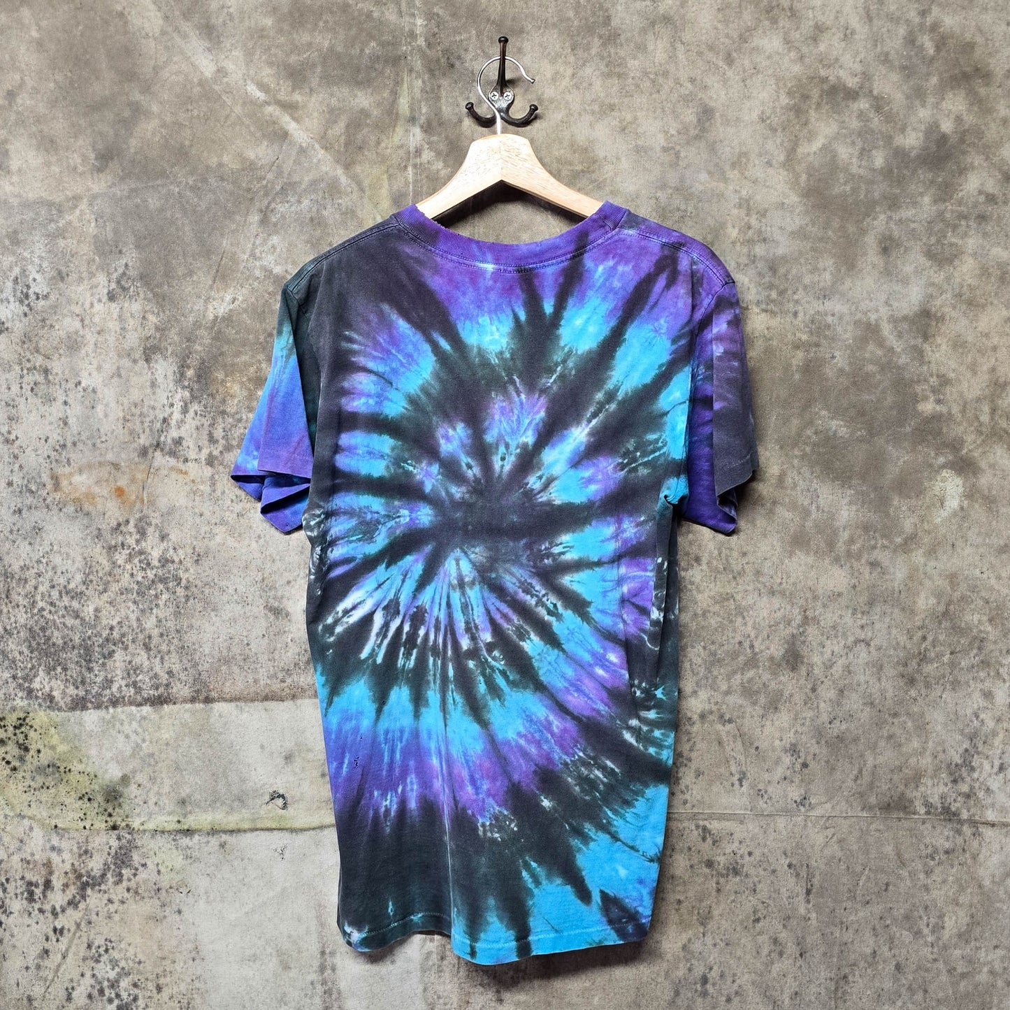 Vintage 1990 Grateful Dead Spiral Dancing Skeleton Liquid Blue Tie Dye Shirt