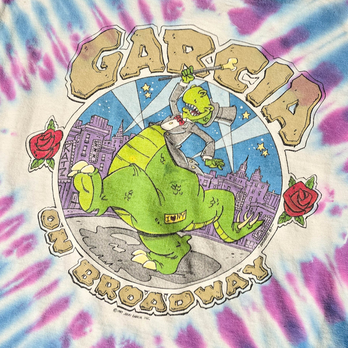 Vintage 1987 Jerry Garcia On Broadway Tie Dye Shirt