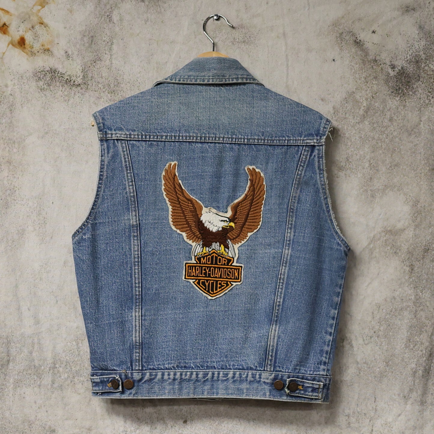 Vintage 1970s Sears Roebucks Patched Harley Davidson Denim Vest