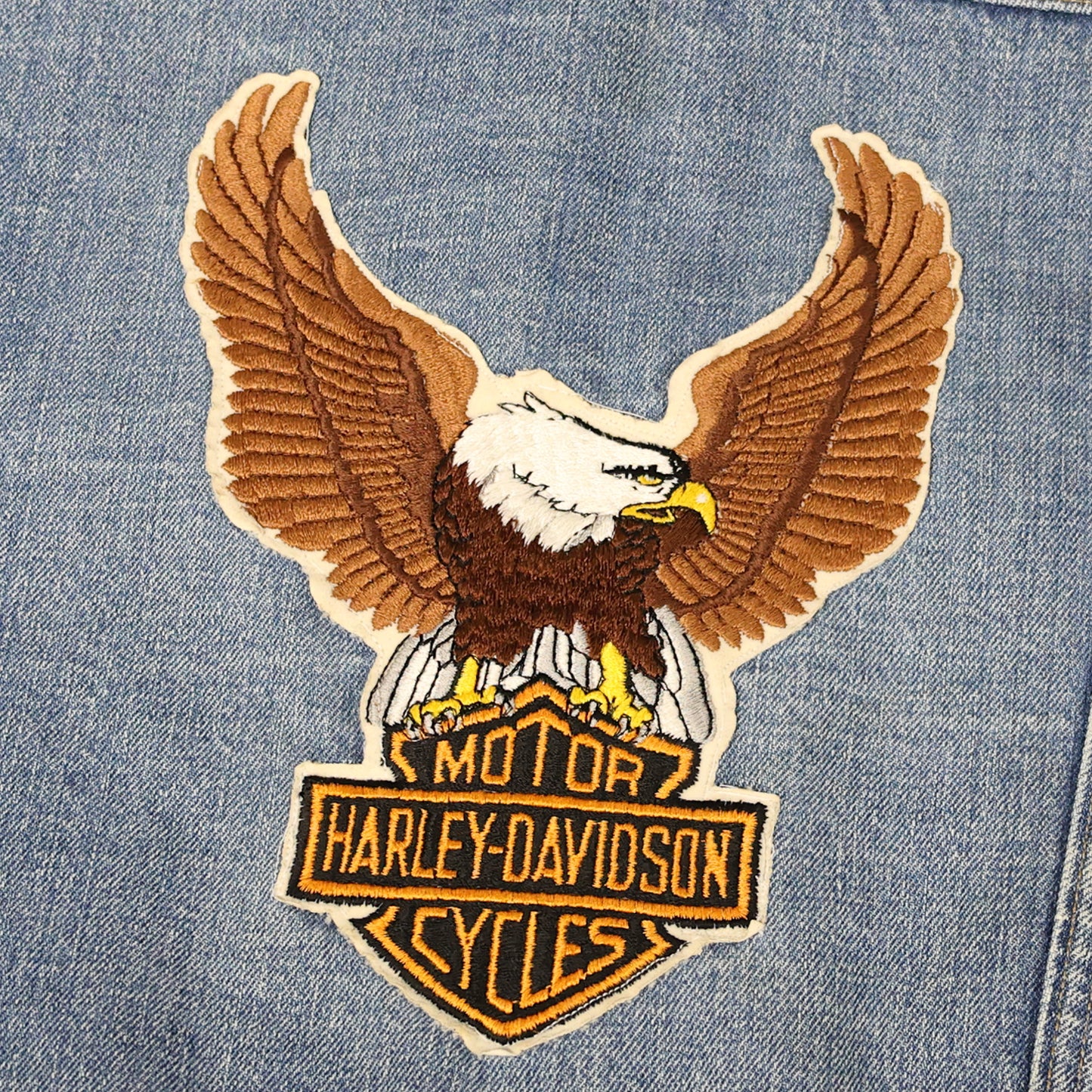 Vintage 1970s Sears Roebucks Patched Harley Davidson Denim Vest