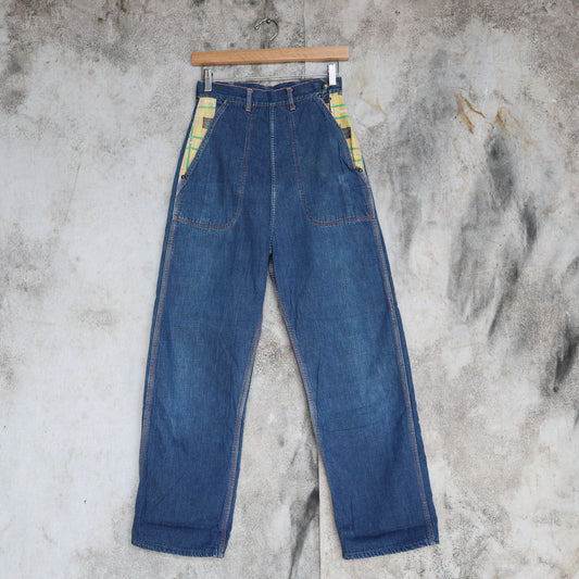 Vintage 1950s Women's Side-Zip Flannel-Lined Denim Work Jeans