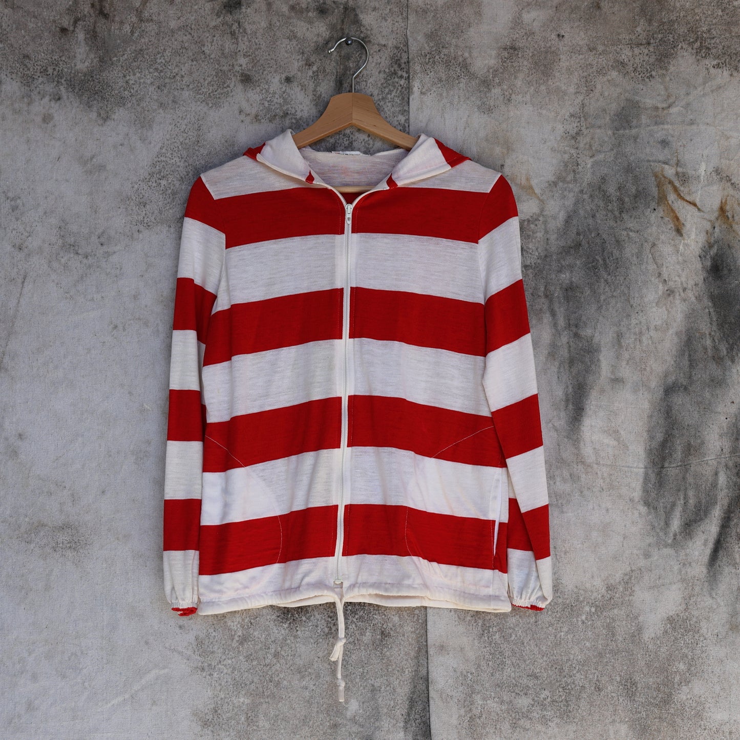 Vintage 1980s Striped Lightweight Zip Hooded Sailing Jacket