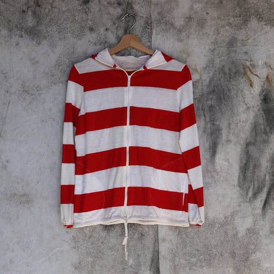 Vintage 1980s Striped Lightweight Zip Hooded Sailing Jacket