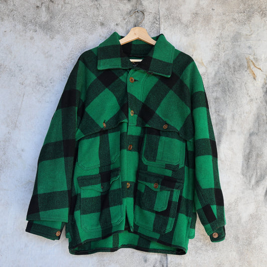 Vintage 1950s White Stag Green Buffalo Plaid Wool Hunting Coat