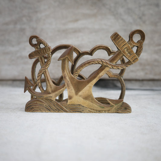 Vintage 1950s Brass Nautical Anchor Napkin Holder