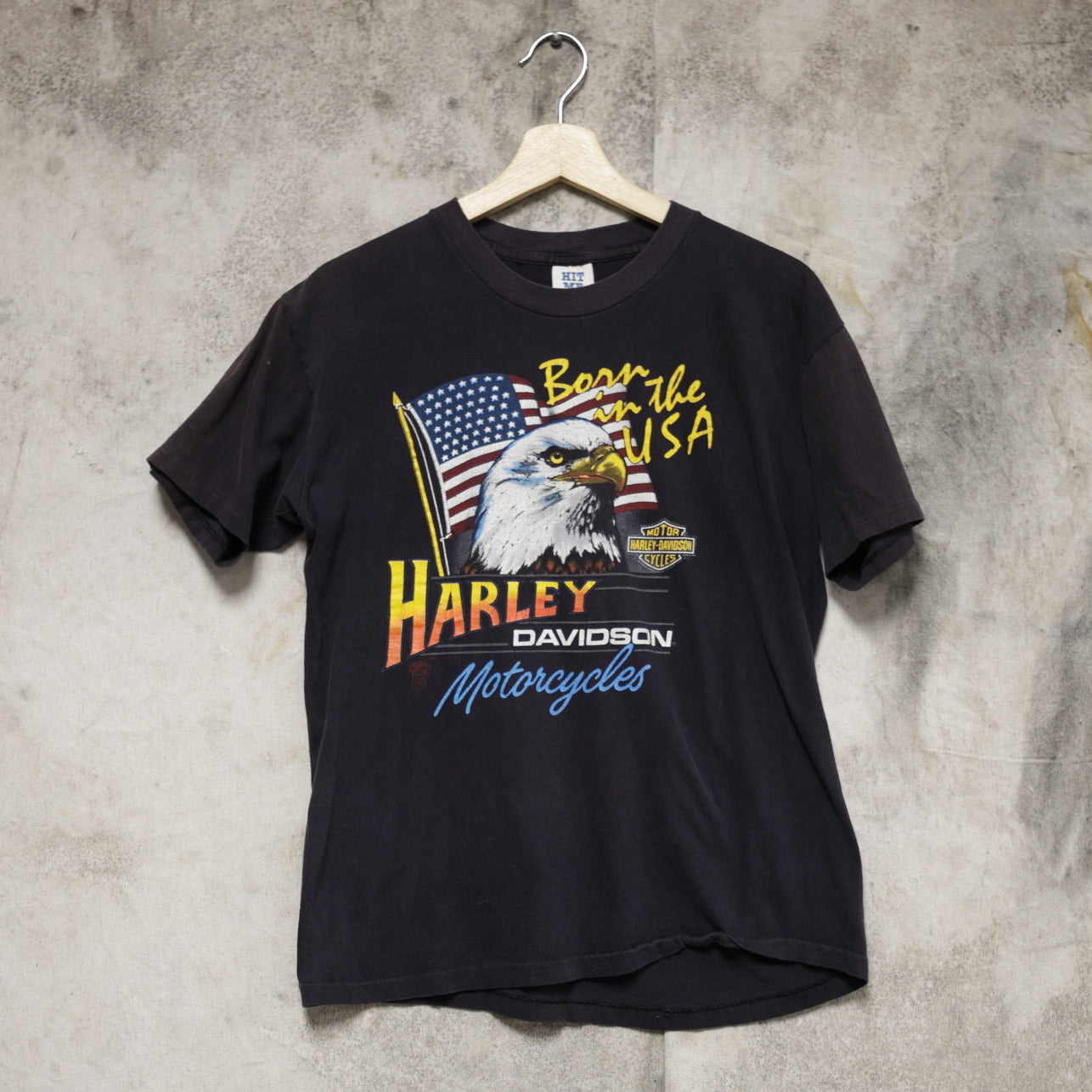 Vintage 1980s Harley Davidson Motorcycles Born In The USA Holoubek T-Shirt