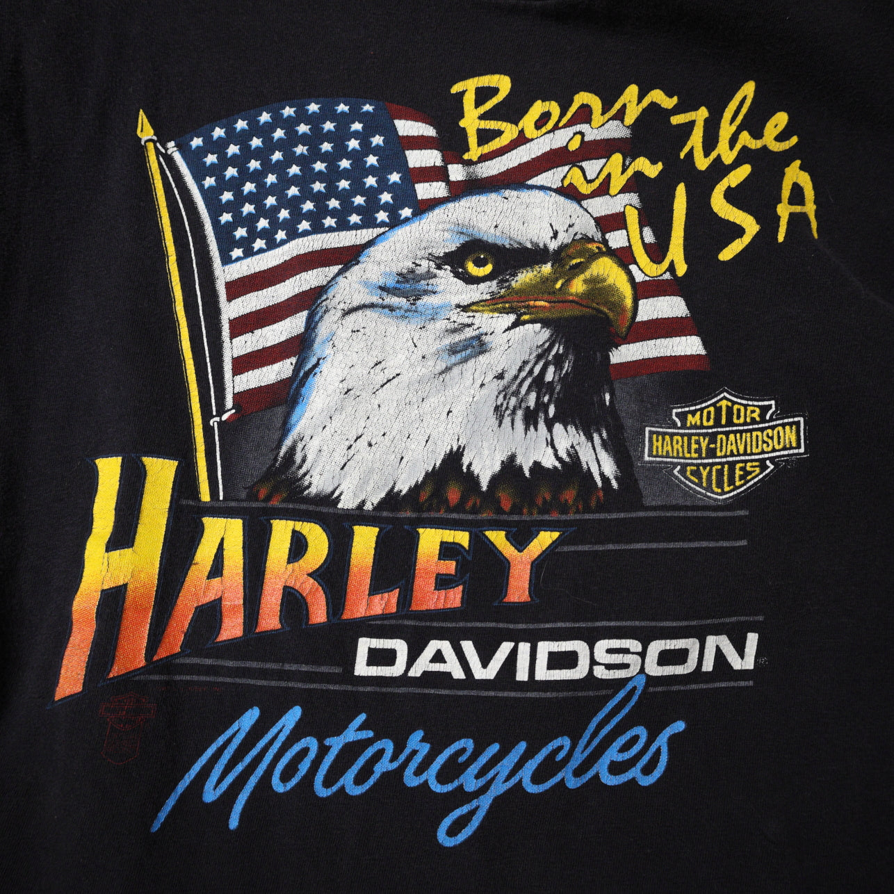 Vintage 1980s Harley Davidson Motorcycles Born In The USA Holoubek T-Shirt