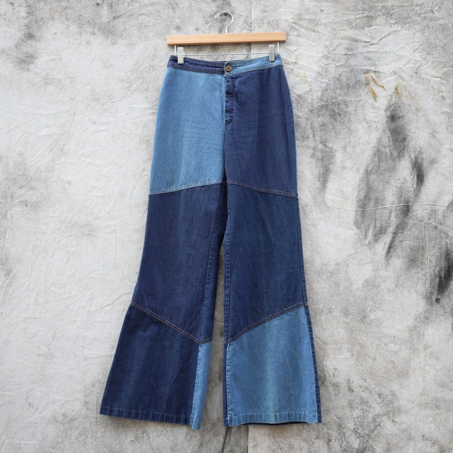 Vintage 1970s What's In A Name Women's Patchwork Wide Leg Denim Jeans