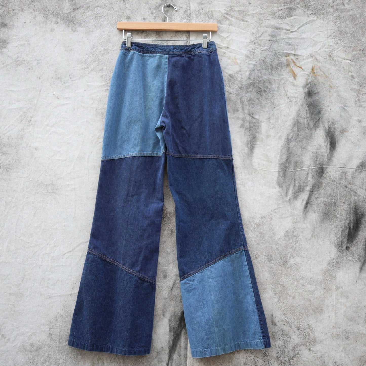 Vintage 1970s What's In A Name Women's Patchwork Wide Leg Denim Jeans