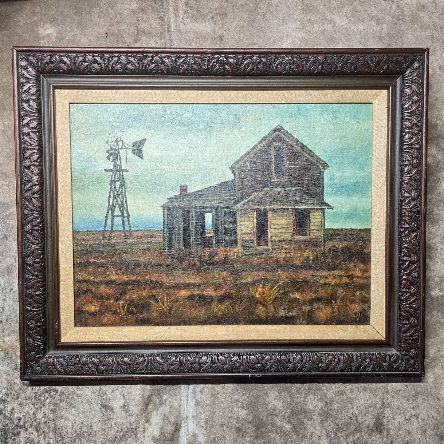 Vintage Rita Hinnenkamp Old Homestead Andrews Air Force Framed Oil Painting