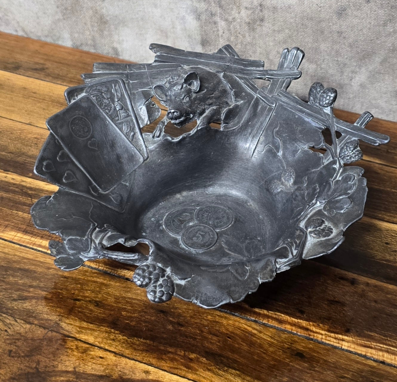 Vintage 1900s Lucky Pig Pewter Change/Game Dish